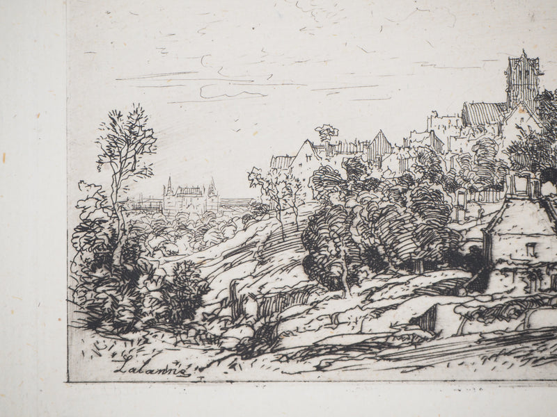 Maxime LALANNE : Un village de Bourgogne, Gravure originale signée