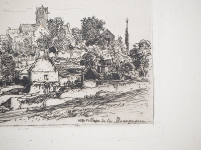 Maxime LALANNE : Un village de Bourgogne, Gravure originale signée