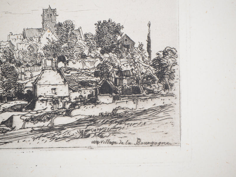 Maxime LALANNE : Un village de Bourgogne, Gravure originale signée