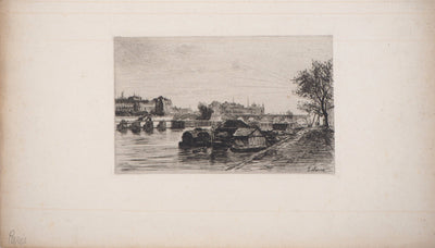 Maxime LALANNE : Paris, Vue prise du Pont St-Michel, Gravure originale signée