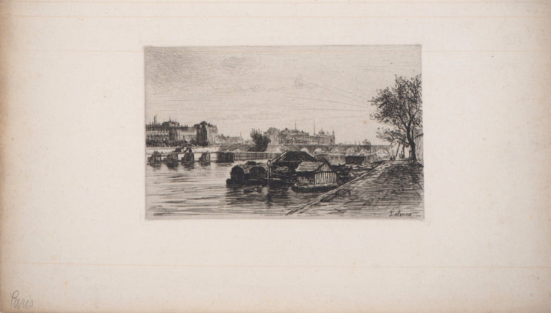 Maxime LALANNE : Paris, Vue prise du Pont St-Michel, Gravure originale signée