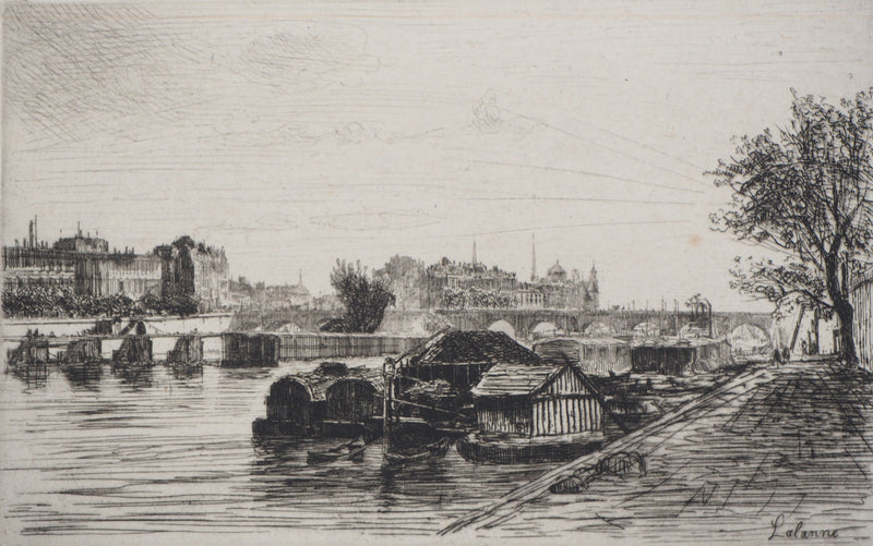 Maxime LALANNE : Paris, Vue prise du Pont St-Michel, Gravure originale signée