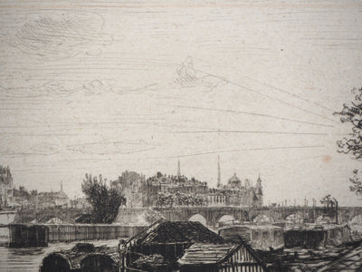 Maxime LALANNE : Paris, Vue prise du Pont St-Michel, Gravure originale signée