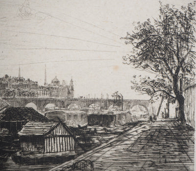 Maxime LALANNE : Paris, Vue prise du Pont St-Michel, Gravure originale signée