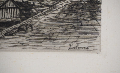 Maxime LALANNE : Paris, Vue prise du Pont St-Michel, Gravure originale signée