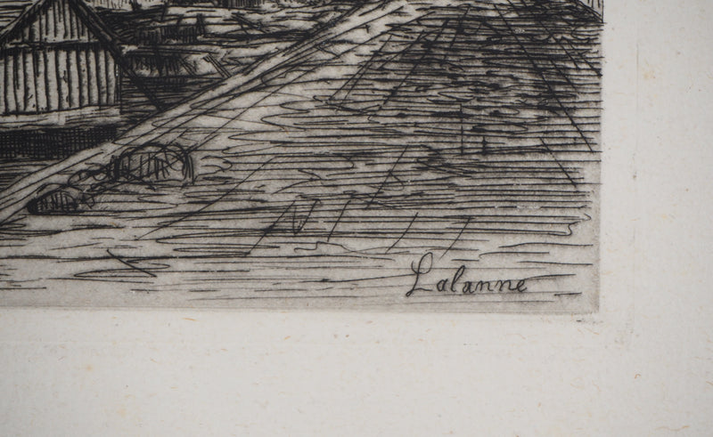 Maxime LALANNE : Paris, Vue prise du Pont St-Michel, Gravure originale signée