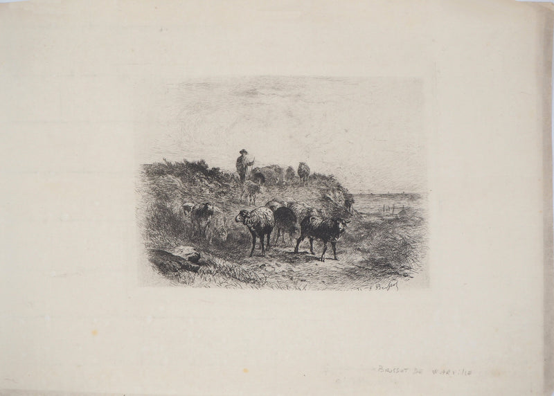 Felix BRISSOT DE WARWILLE : Le retour à la ferme - Gravure originale signée