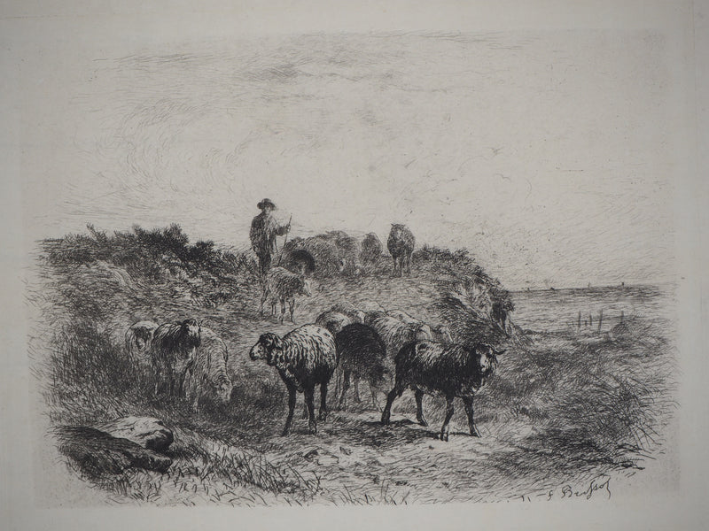 Felix BRISSOT DE WARWILLE : Le retour à la ferme - Gravure originale signée