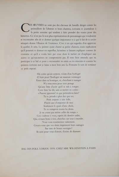 Bernard LORJOU : Bal des fols en rouge, Lithographie originale