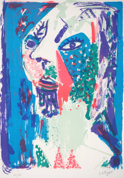 Bernard LORJOU : Visage, Lithographie originale signée