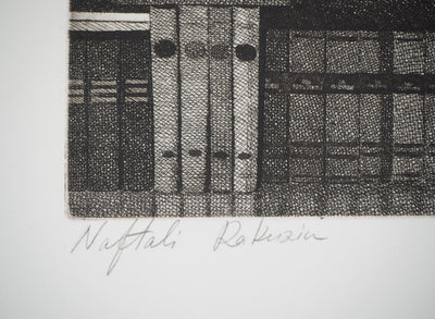 Naftali RAKUZIN : Classement de livres II, Gravure originale signée