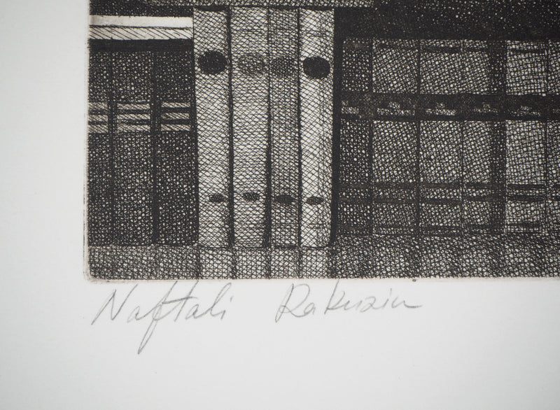 Naftali RAKUZIN : Classement de livres II, Gravure originale signée