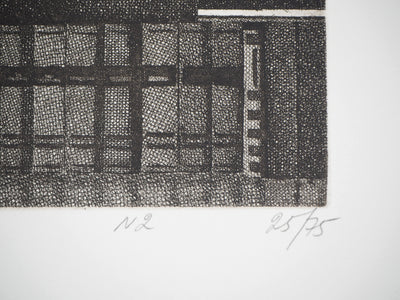 Naftali RAKUZIN : Classement de livres II, Gravure originale signée