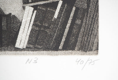 Naftali RAKUZIN : Rangement de livres (N3), Gravure originale signée