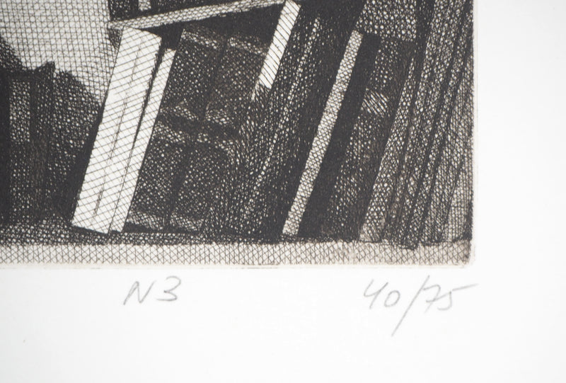 Naftali RAKUZIN : Rangement de livres (N3), Gravure originale signée