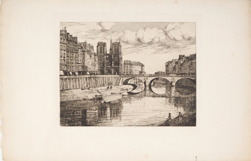 BT Henri Alexandre SAFFREY: A bridge over the Seine, Original signed engraving