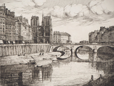 BT Henri Alexandre SAFFREY: A bridge over the Seine, Original signed engraving