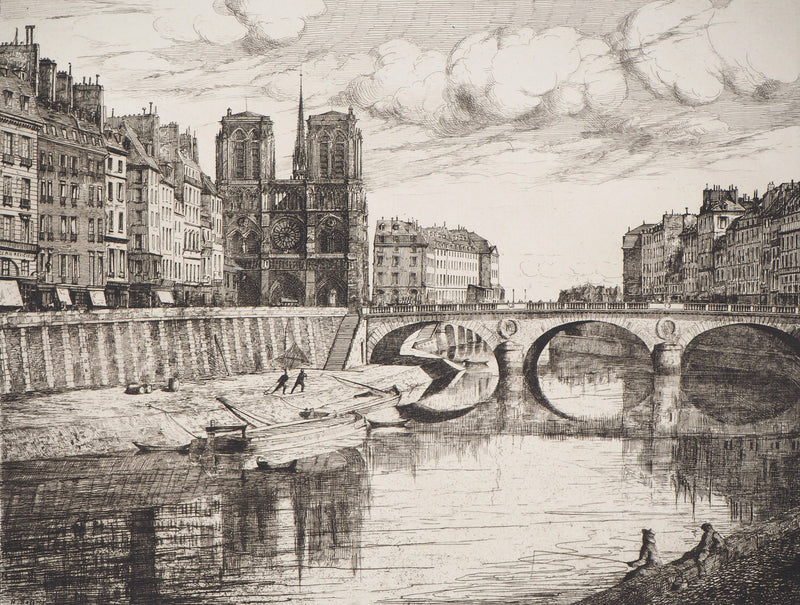 BT Henri Alexandre SAFFREY: A bridge over the Seine, Original signed engraving
