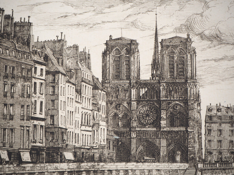 BT Henri Alexandre SAFFREY: A bridge over the Seine, Original signed engraving