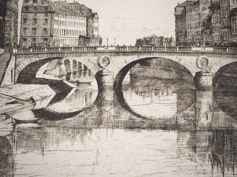 BT Henri Alexandre SAFFREY: A bridge over the Seine, Original signed engraving