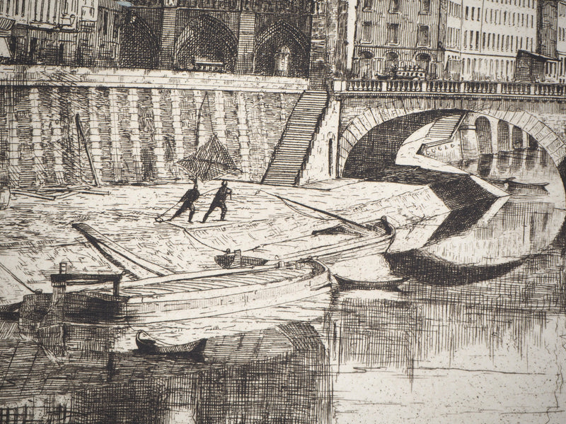 BT Henri Alexandre SAFFREY: A bridge over the Seine, Original signed engraving