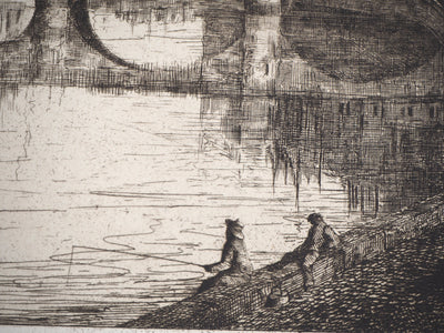 BT Henri Alexandre SAFFREY: A bridge over the Seine, Original signed engraving