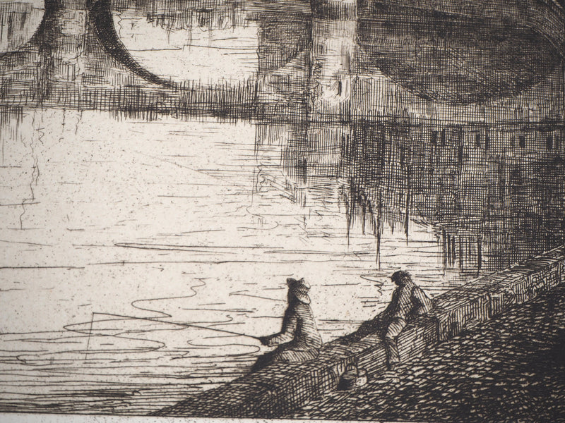 BT Henri Alexandre SAFFREY: A bridge over the Seine, Original signed engraving