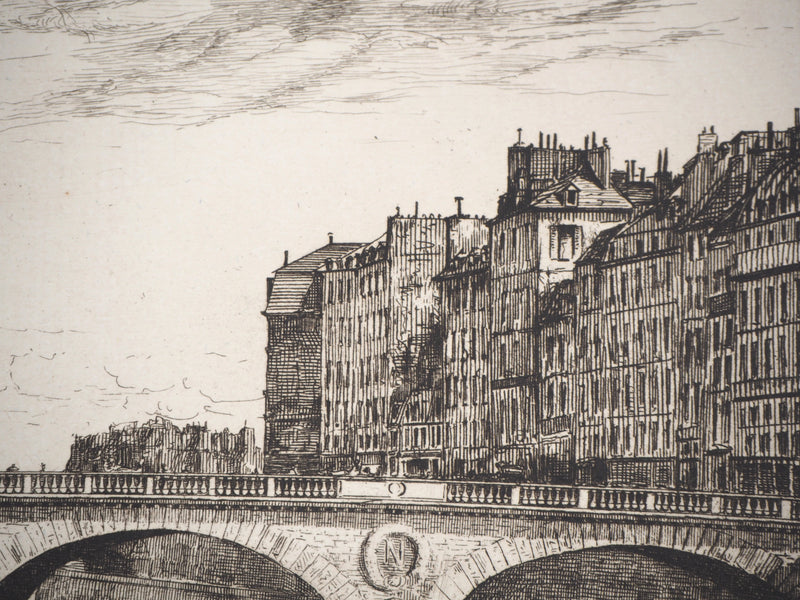 BT Henri Alexandre SAFFREY: A bridge over the Seine, Original signed engraving