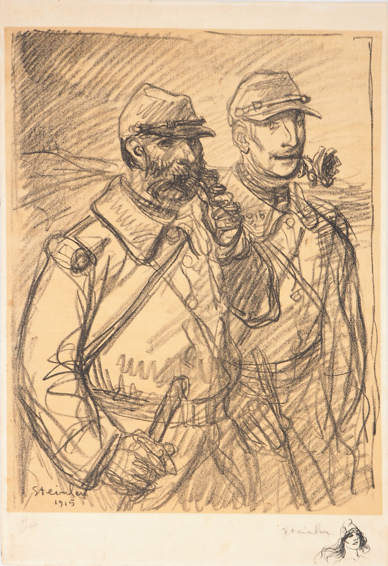Théophile Alexandre STEINLEN : Officiers à la pipe et à la rose, Lithographie originale signée