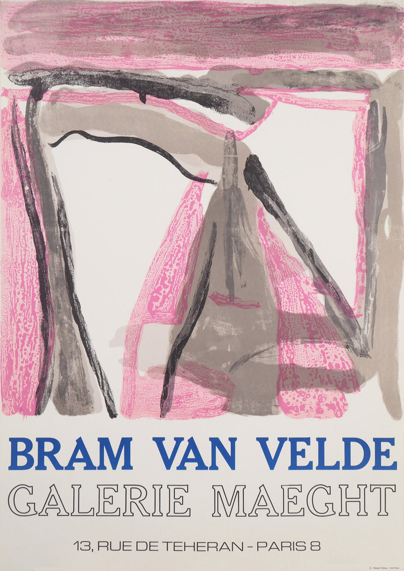 Bram VAN VELDE : Composition rose et brune, Lithographie originale