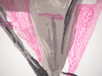 Bram VAN VELDE : Composition rose et brune, Lithographie originale