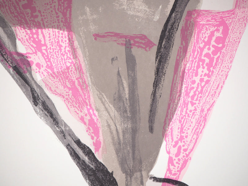 Bram VAN VELDE : Composition rose et brune, Lithographie originale