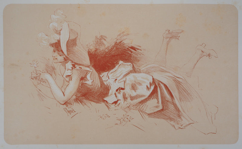 Jules CHERET : Jeune femme frivole, Lithographie originale signée