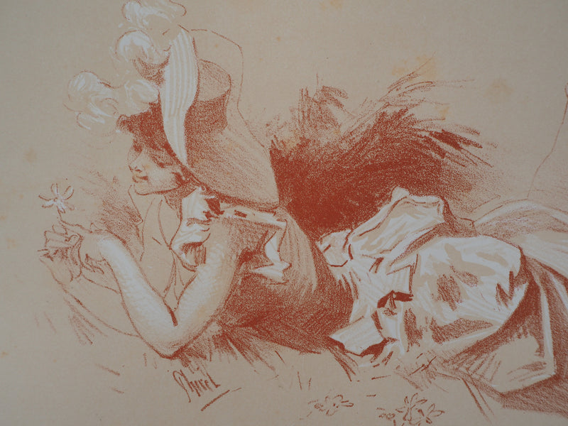 Jules CHERET : Jeune femme frivole, Lithographie originale signée