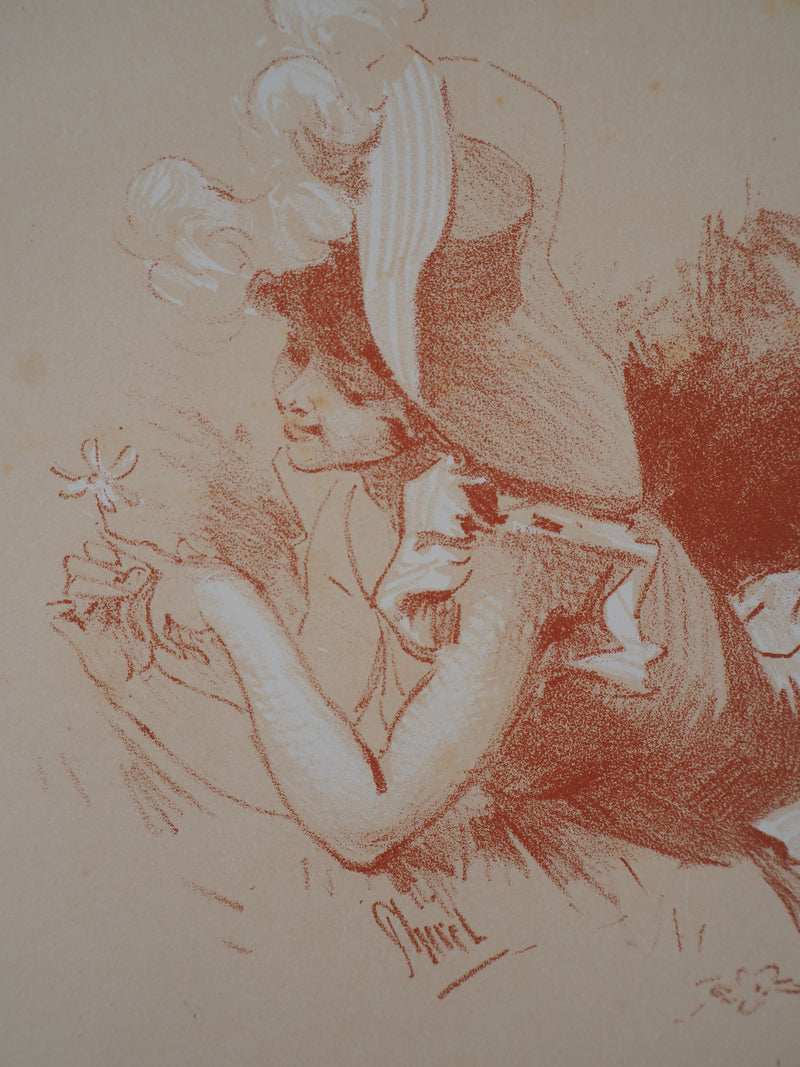 Jules CHERET : Jeune femme frivole, Lithographie originale signée