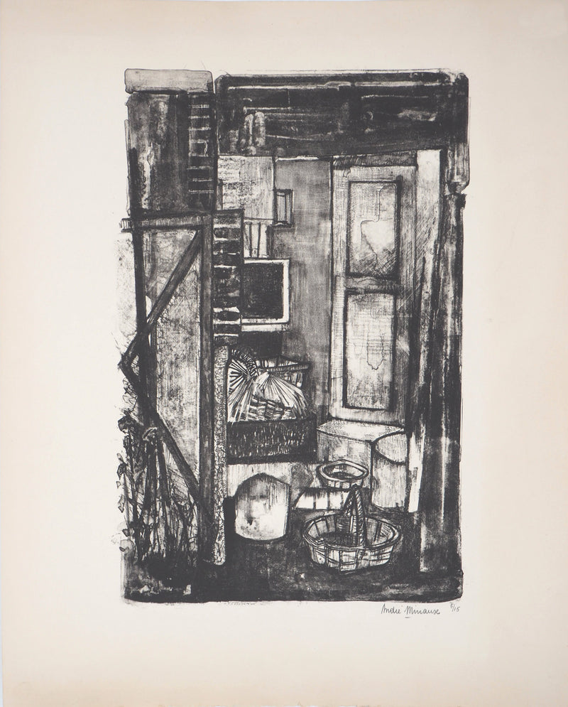 André MINAUX : Le grenier, Lithographie originale signée