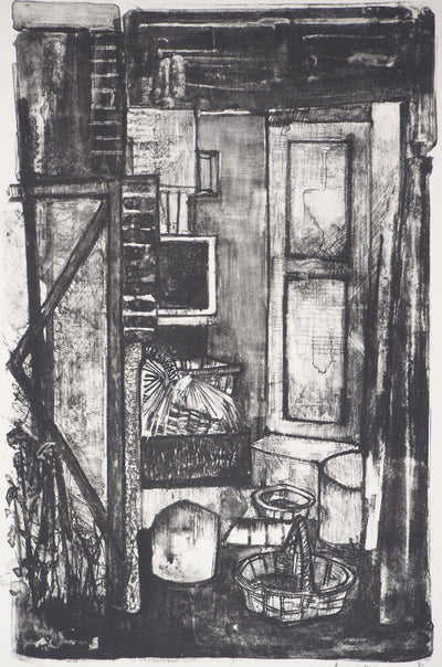 André MINAUX : Le grenier, Lithographie originale signée