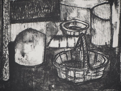 André MINAUX : Le grenier, Lithographie originale signée