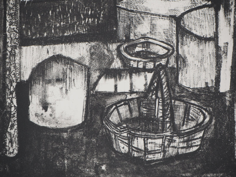 André MINAUX : Le grenier, Lithographie originale signée