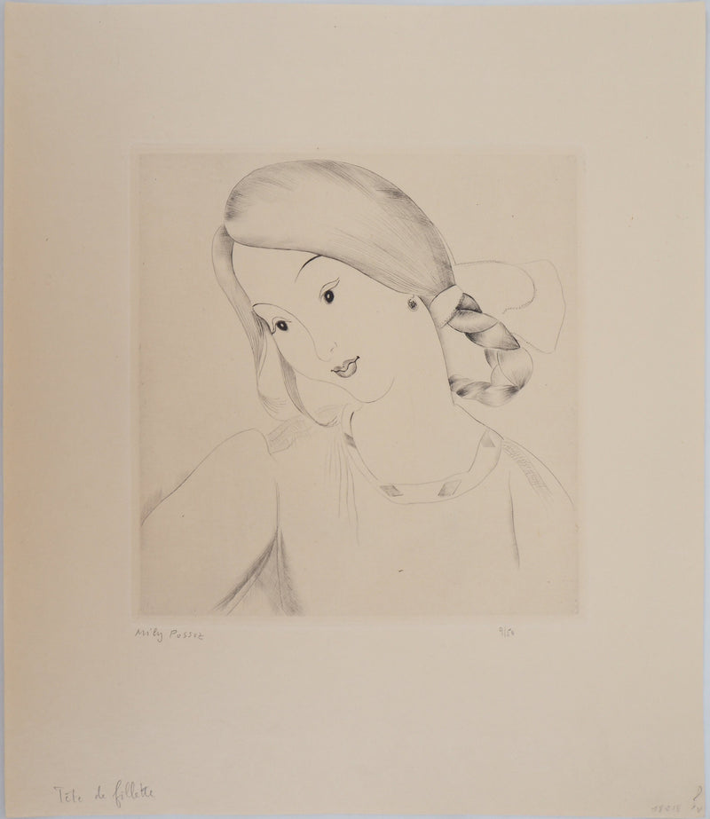Mily POSSOZ : Tête de fillette, Gravure originale signée