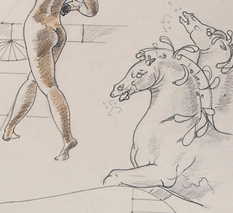 BT Maria MORGAN, SNELL: Der Mann und der Löwe, Original signierte Lithographie