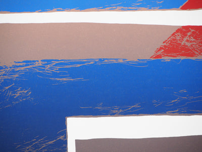 Jean-Marc BOLZE : Composition rouge et bleu, Sérigraphie originale signée