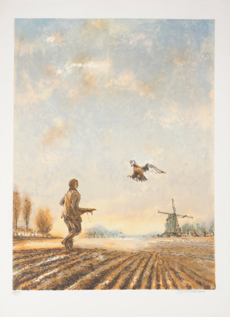 Théophile Alexandre STEINLEN : Fauconnier près du moulin, Lithographie originale signée