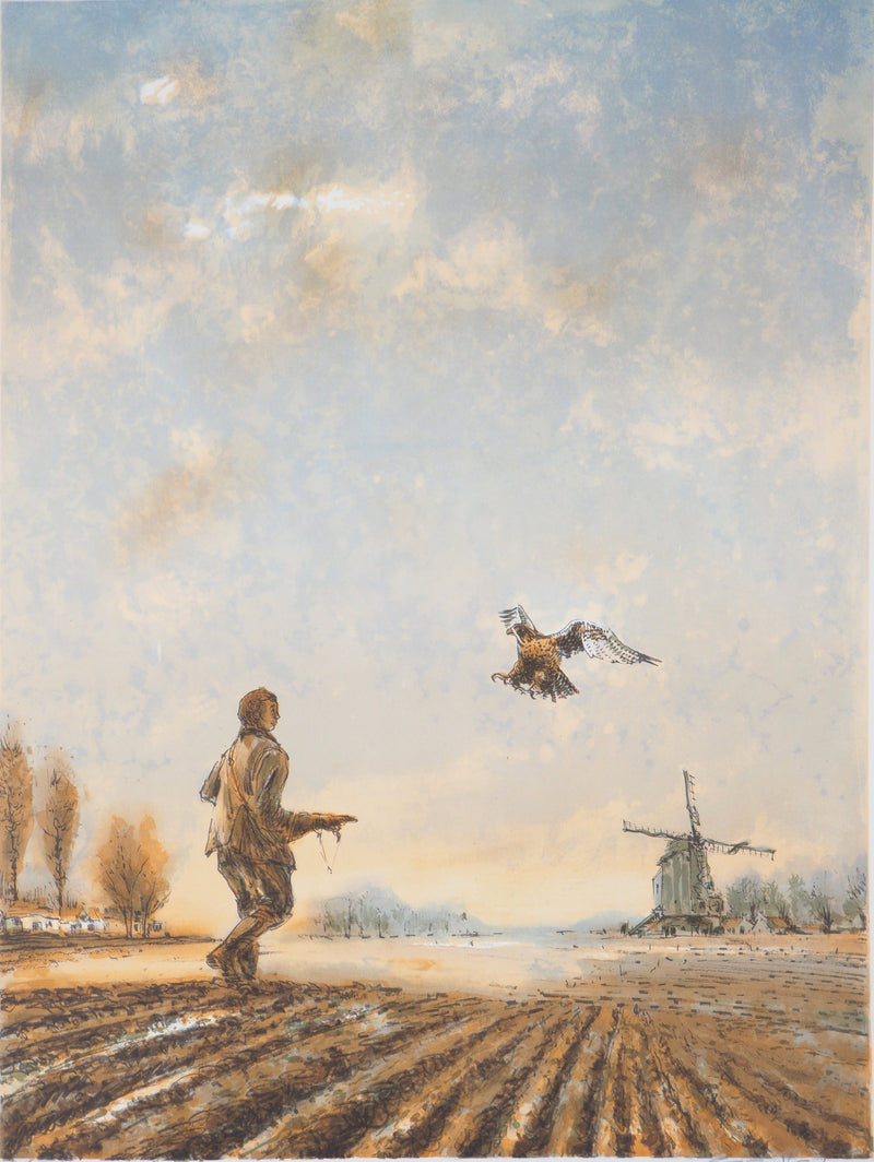 Théophile Alexandre STEINLEN : Fauconnier près du moulin, Lithographie originale signée