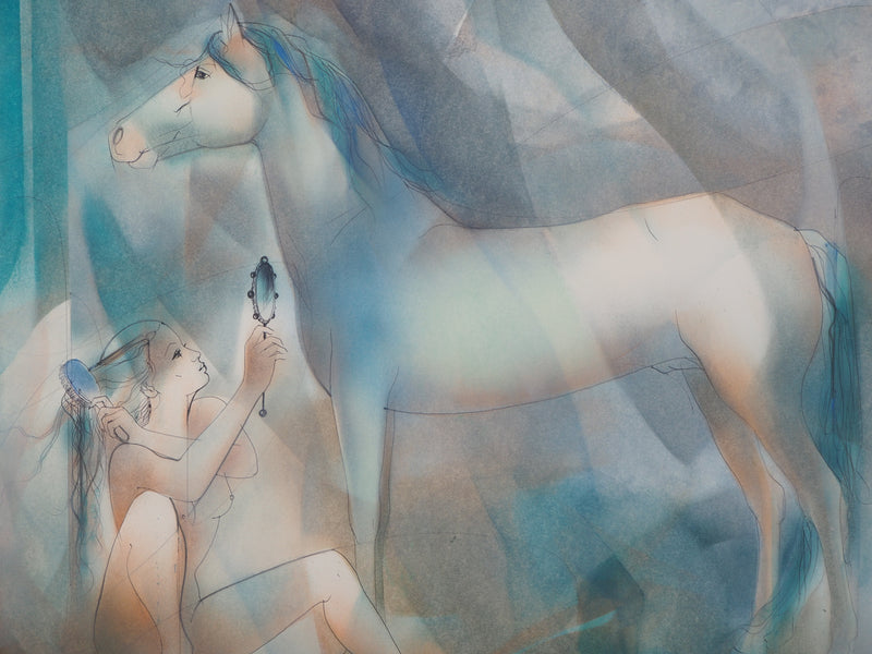Jean-Baptiste VALADIE : Jeune femme et étalon blanc, Aquarelle originale (photo de détail 3) - Crédit photo : Galerie Art.Paris