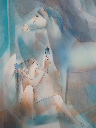 Jean-Baptiste VALADIE : Jeune femme et étalon blanc, Aquarelle originale (photo de détail 4) - Crédit photo : Galerie Art.Paris