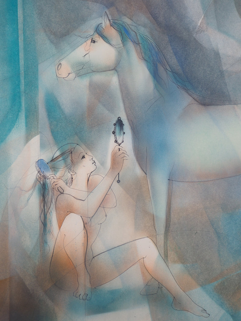 Jean-Baptiste VALADIE : Jeune femme et étalon blanc, Aquarelle originale (photo de détail 4) - Crédit photo : Galerie Art.Paris