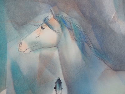 Jean-Baptiste VALADIE : Jeune femme et étalon blanc, Aquarelle originale (photo de détail 5) - Crédit photo : Galerie Art.Paris