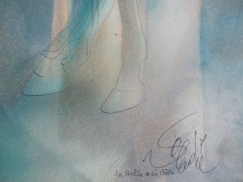 Jean-Baptiste VALADIE : Jeune femme et étalon blanc, Aquarelle originale (photo de détail 2) - Crédit photo : Galerie Art.Paris