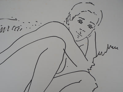 Alain BONNEFOIT : Nu au jardin - Dessin signé